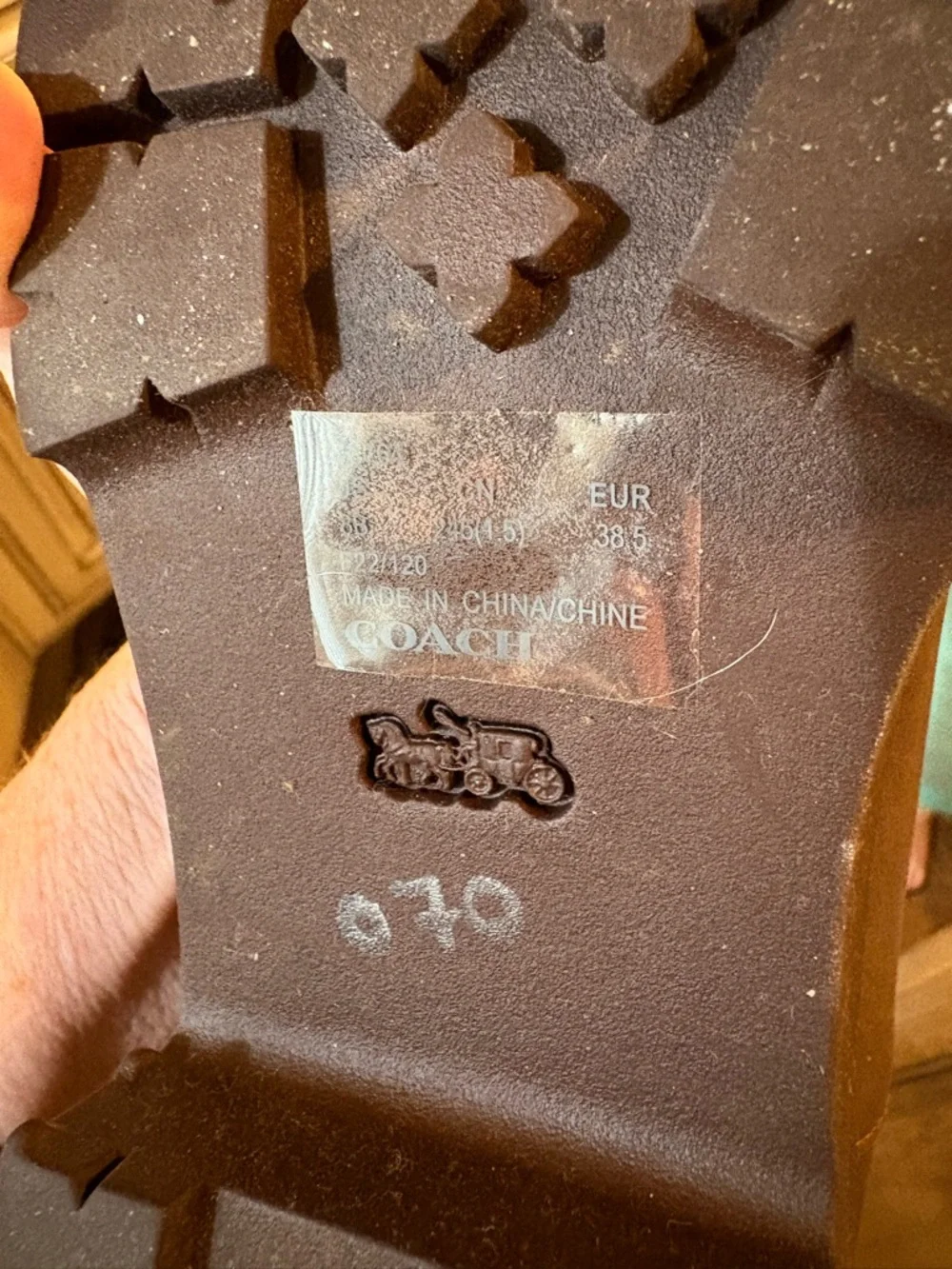 Coach Brown Logo-Panel Leather Platform Boots with Cream Shearling Cuff sz 8 - Picture 3 of 12